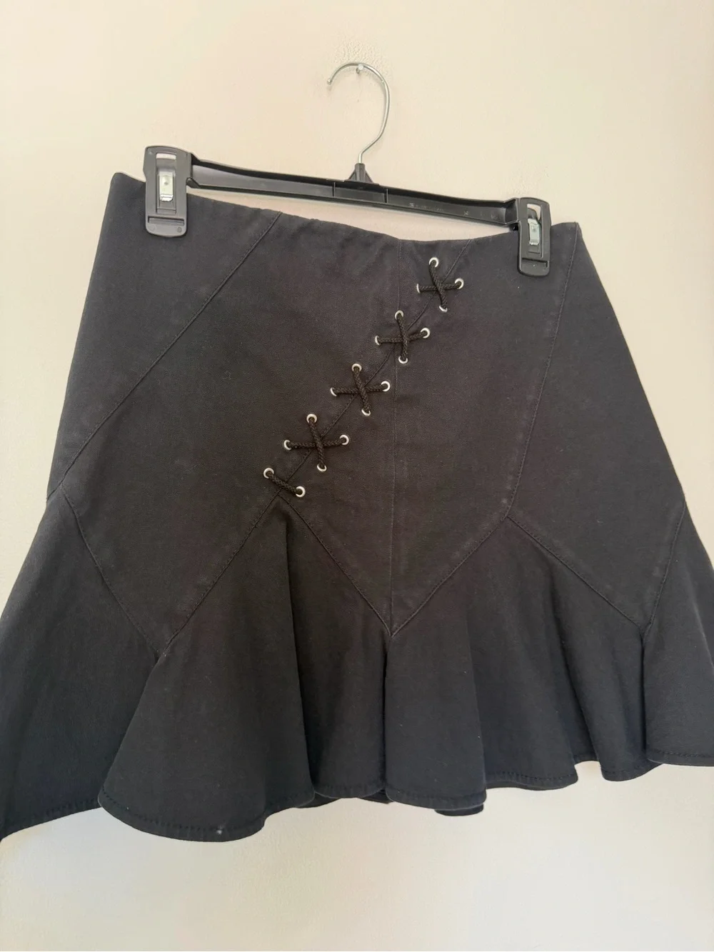 Derek Lam Black Lace-Up Flared Mini Skirt